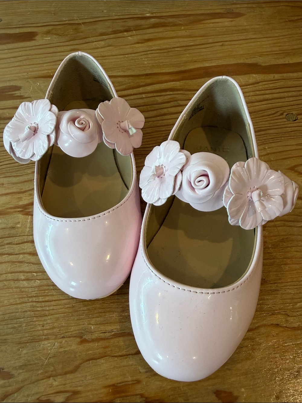 Janie and Jack Light Pink Patent Mary Janes with Flowers